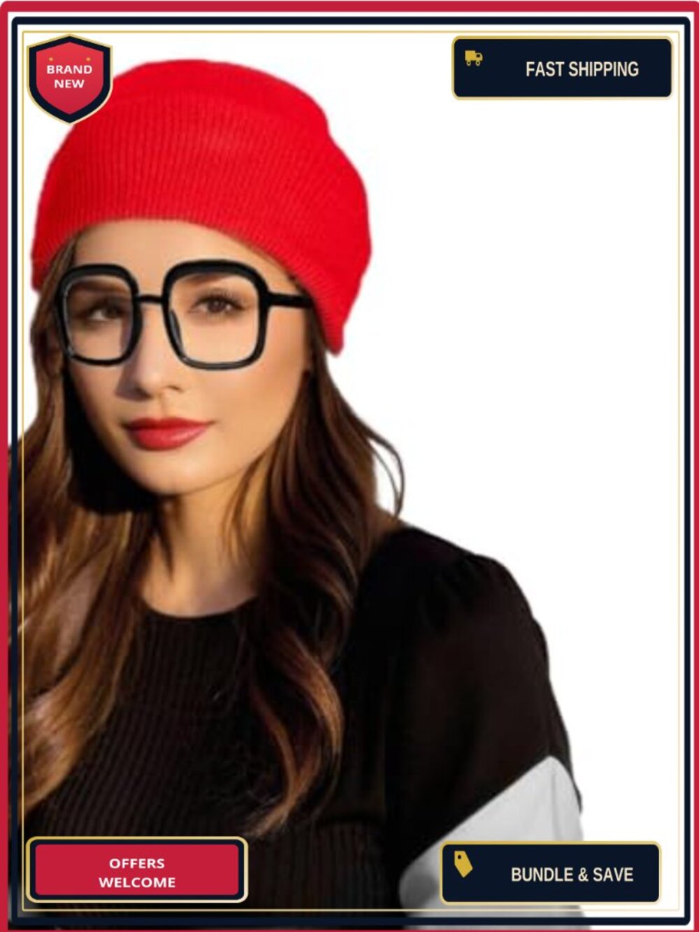 Knit Beanie With Oversized Square Glasses Cosplay Costume Set